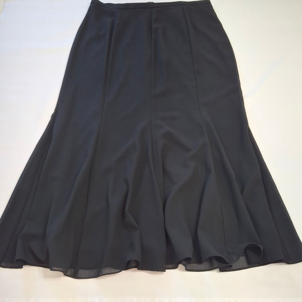 R&M Richards Plus 16W Blck Maxi Mermaid Skirt Sheer Flowy Chiffon Overlay Lined
